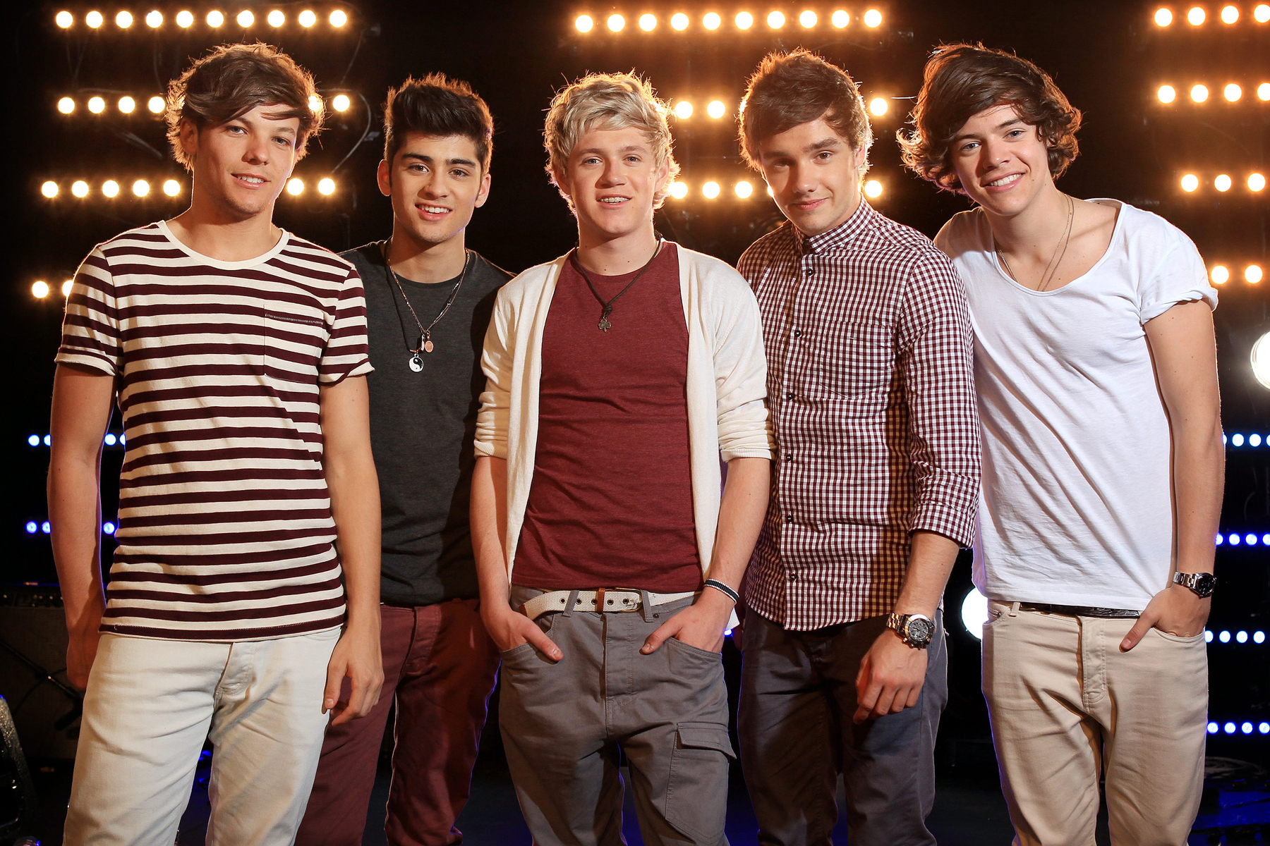 Singers Louis Tomlinson, Zayn Malik, Niall Horan, Liam Payne and Harry Styles of British boy band 'One Direction' pose during a portrait shoot at Fox Studios on April 11, 2012 in Sydney, Australia.