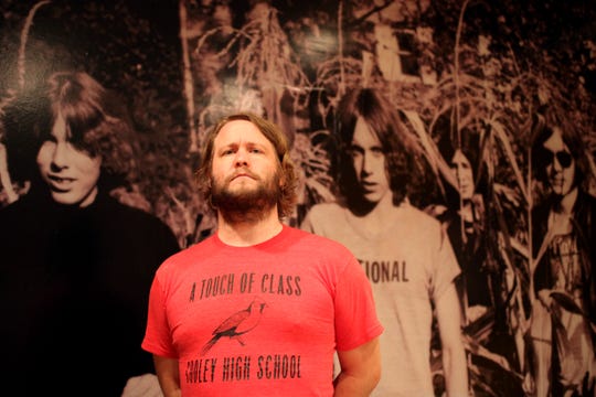 Third Man Records' Ben Blackwell in his Nashville office, which is lined with a massive photo of the Stooges.